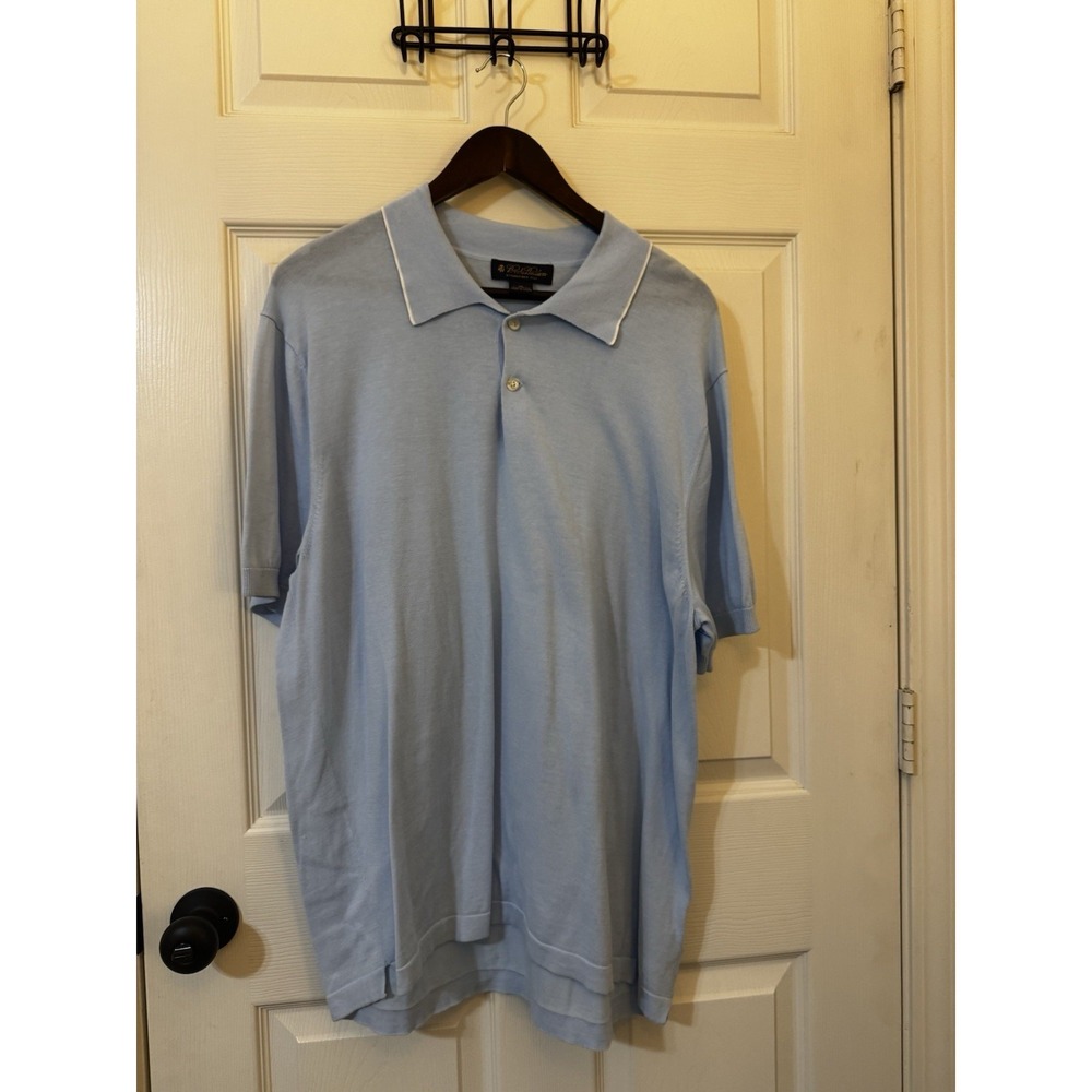 Brooks Brothers Polo Shirt XL Light Blue Cotton Short Sleeve Classic Preppy